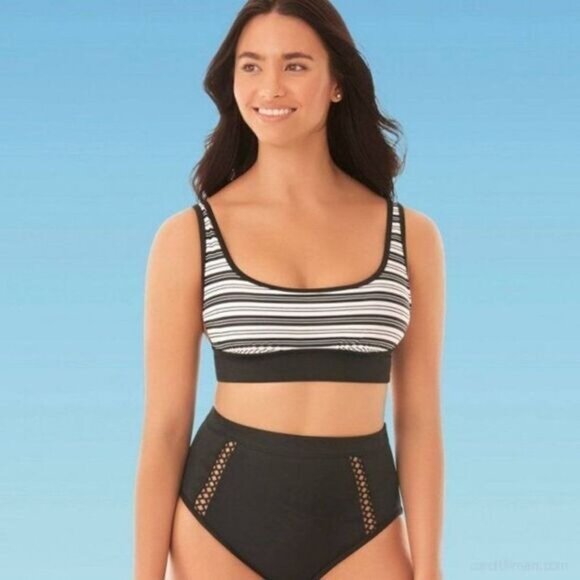 BEACH BETTY‎ BY MIRACLE BRANDS Women's Sporty Slimming Control Stripe Crop - Picture 1 of 4